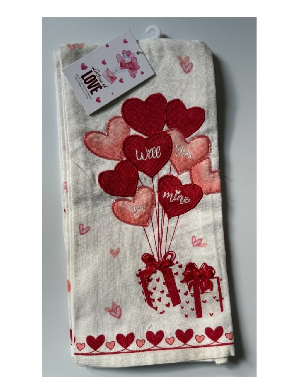 Valentine's Heart Balloon Tea Towel - Red & Pink